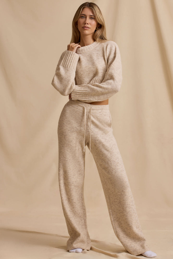 Damen lässiges und bequemes Strickset mit cropped Pullover und weitem Hosen Drune