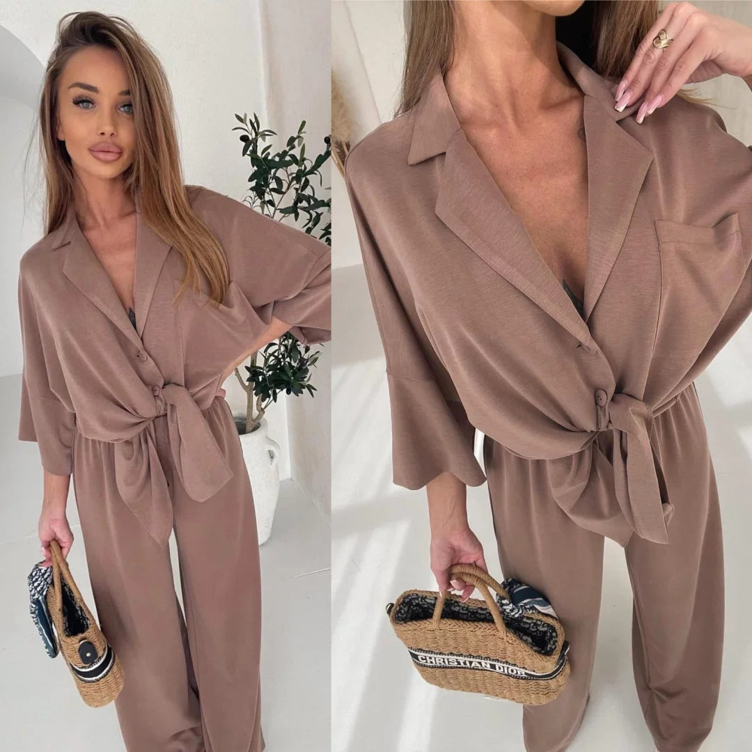 Damen elegantes Wickel-Jumpsuit mit Knopfdetails Drune