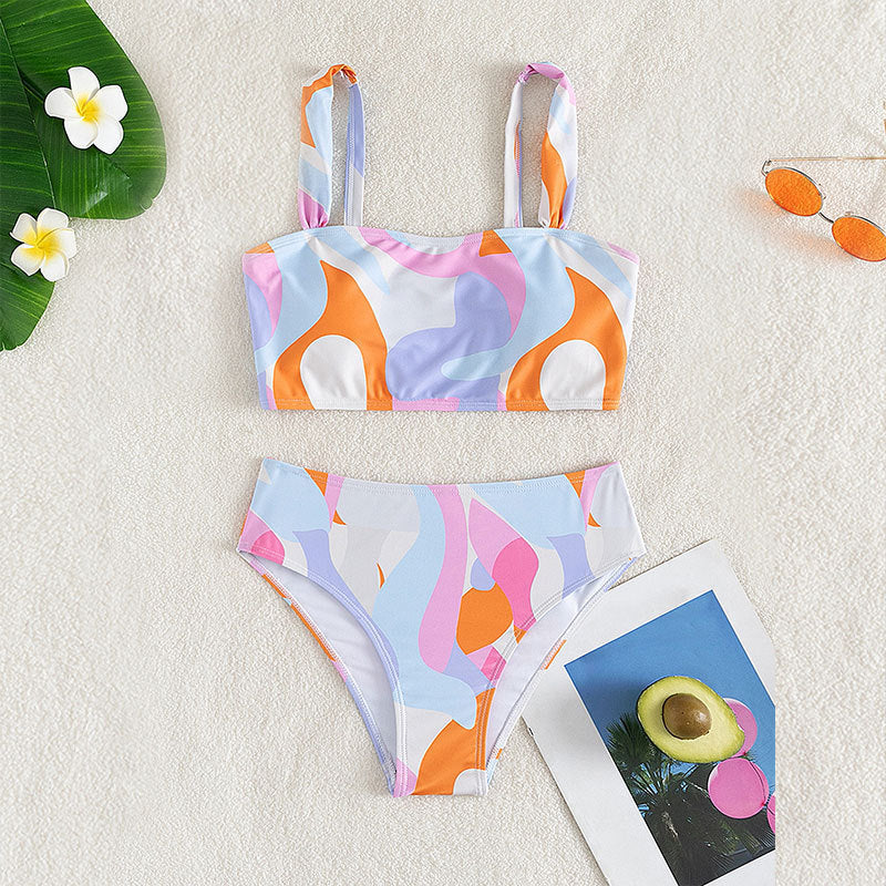 Damen Bikini-Set mit modernem geometrischem Design und hohem Taillenslip Drune