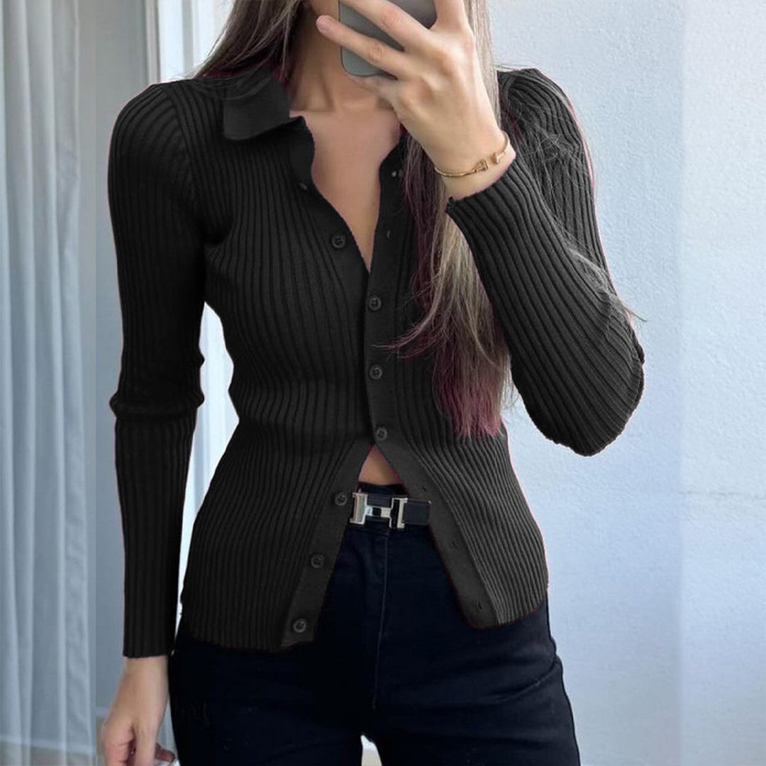 Damen nan taillierter Rippstrick-Cardigan mit verdeckter Knopfleiste und wellenförmigem Saum Drune