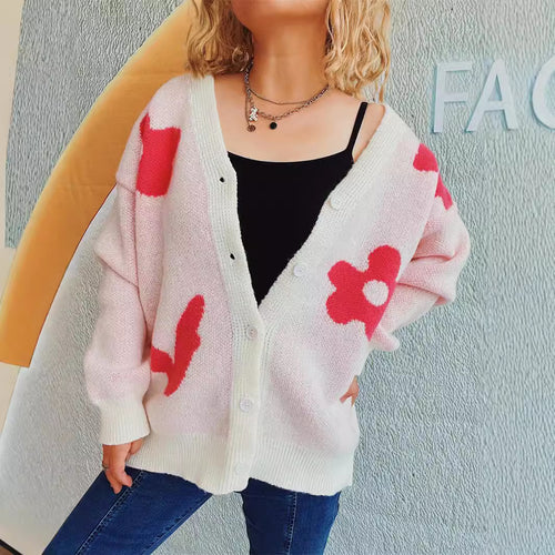 Damen gemütliche Strickjacke mit verspielten Motivakzenten Drune
