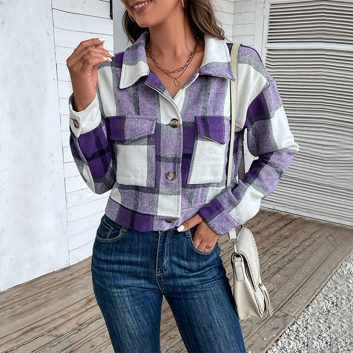 Damen Kariertes Shirtjacke mit funktionalen Taschen Drune