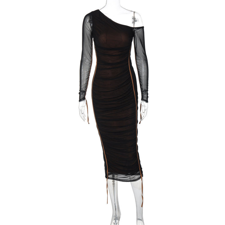Damen Elegantes One-Shoulder Kleid mit Rüschen Drune