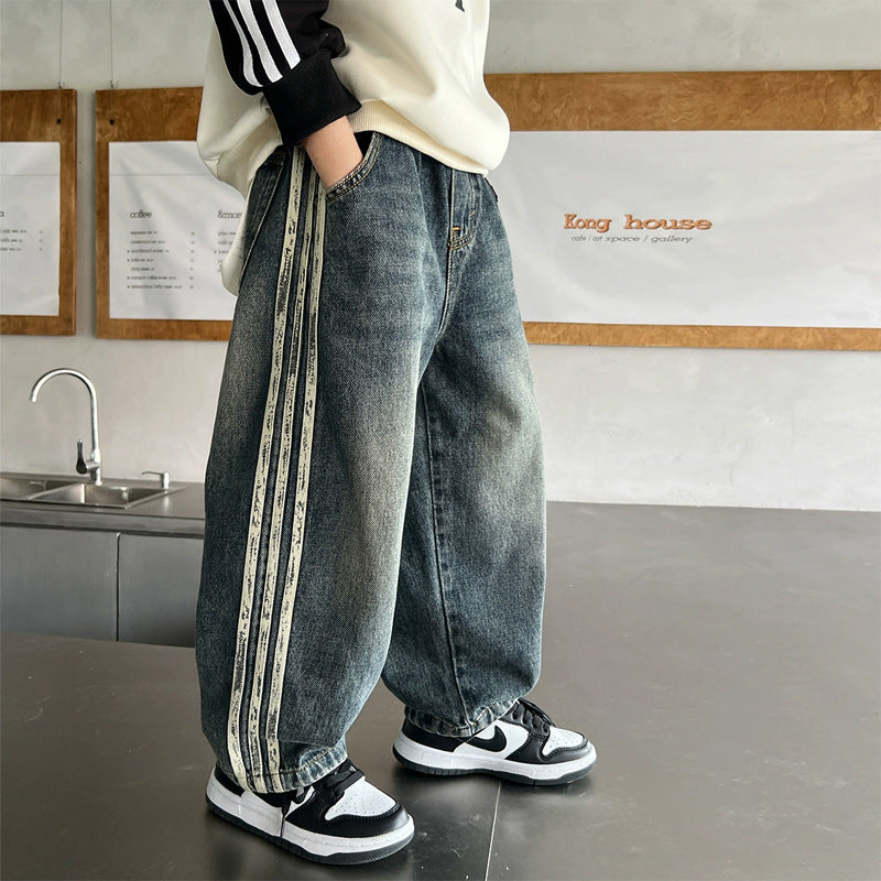 Unisex weite Denim-Jeans mit seitlichen Streifen Drune