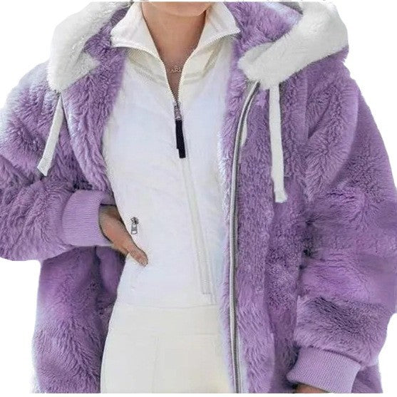 Damen Kuschelige Kunstpelzjacke mit Kapuze Drune