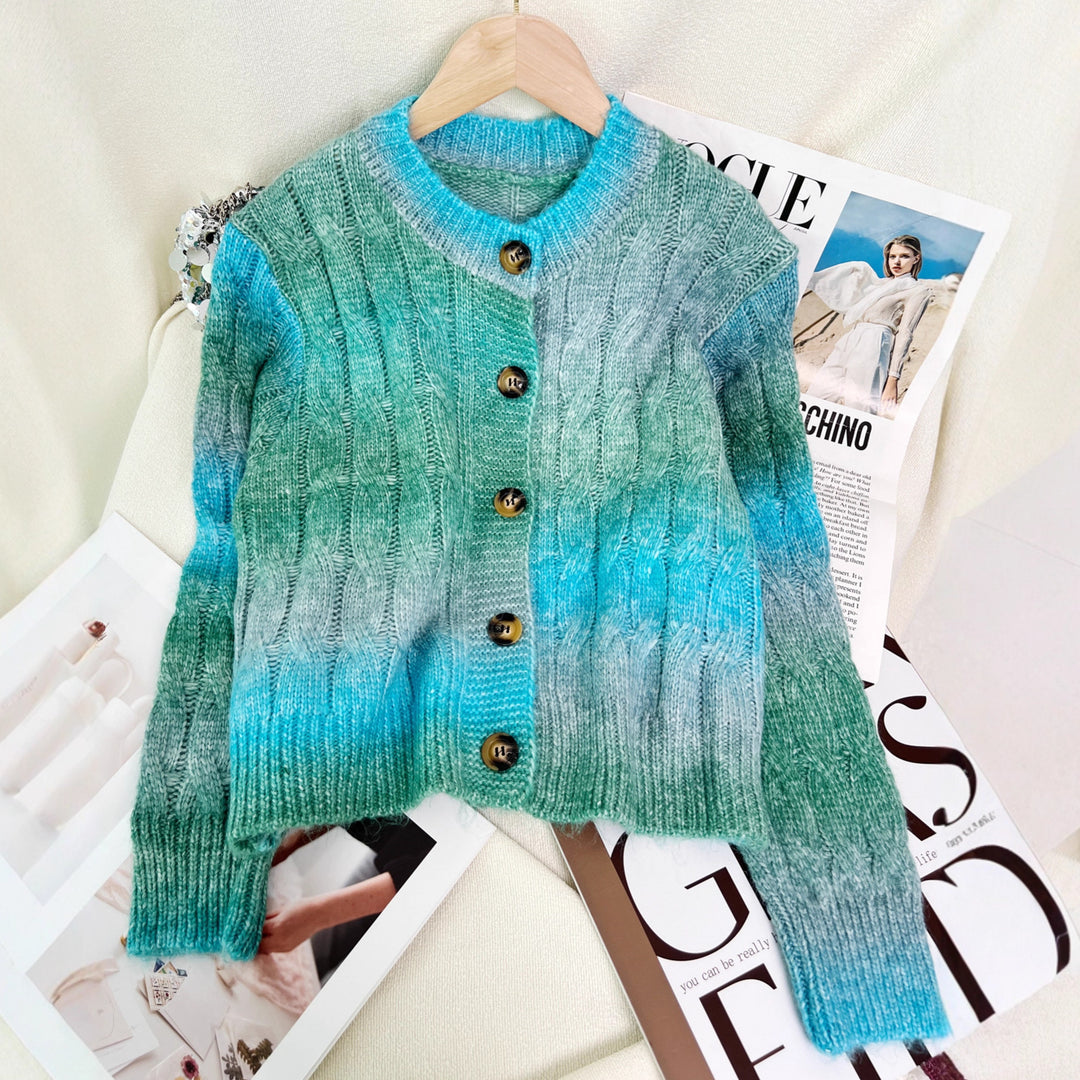 Damen elegante Strickjacke mit modischem Zopfmuster und farbverlauf Drune