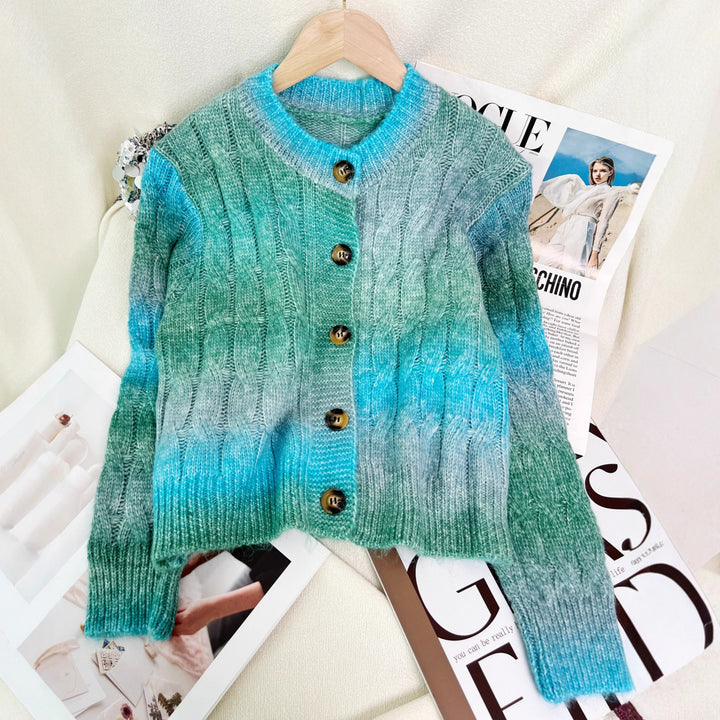 Damen elegante Strickjacke mit modischem Zopfmuster und farbverlauf Drune