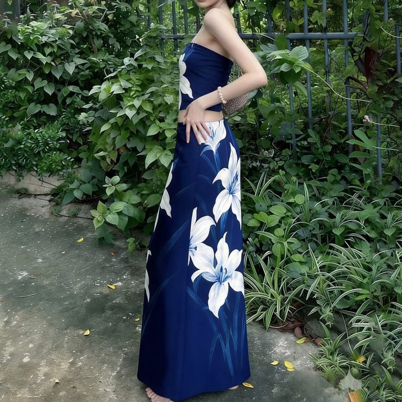 Damen Elegantes Maxi-Kleid mit floralem Design und Taillierung Drune