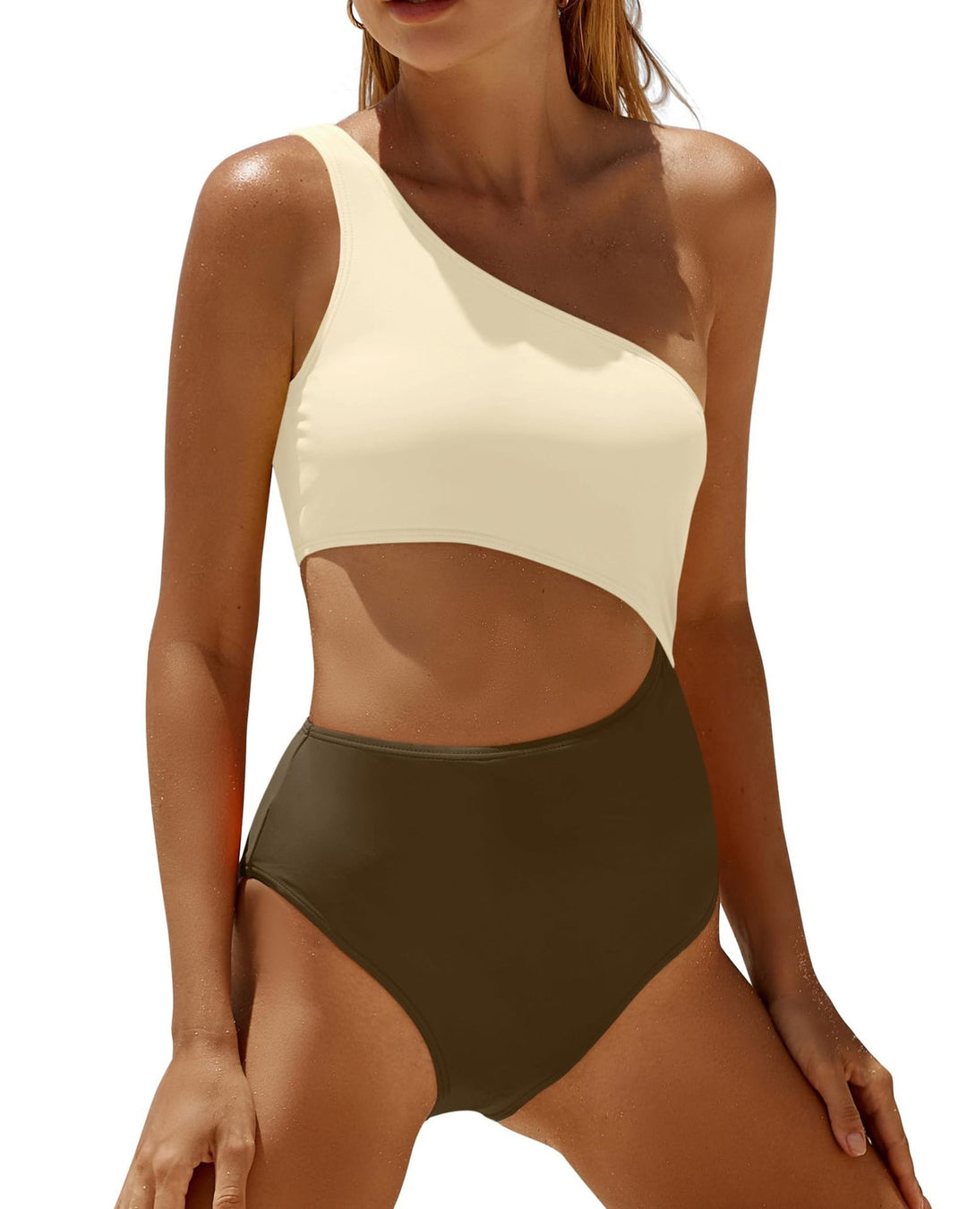 Femme Ein-Schulter Cut-Out Einteiler Badeanzug Drune
