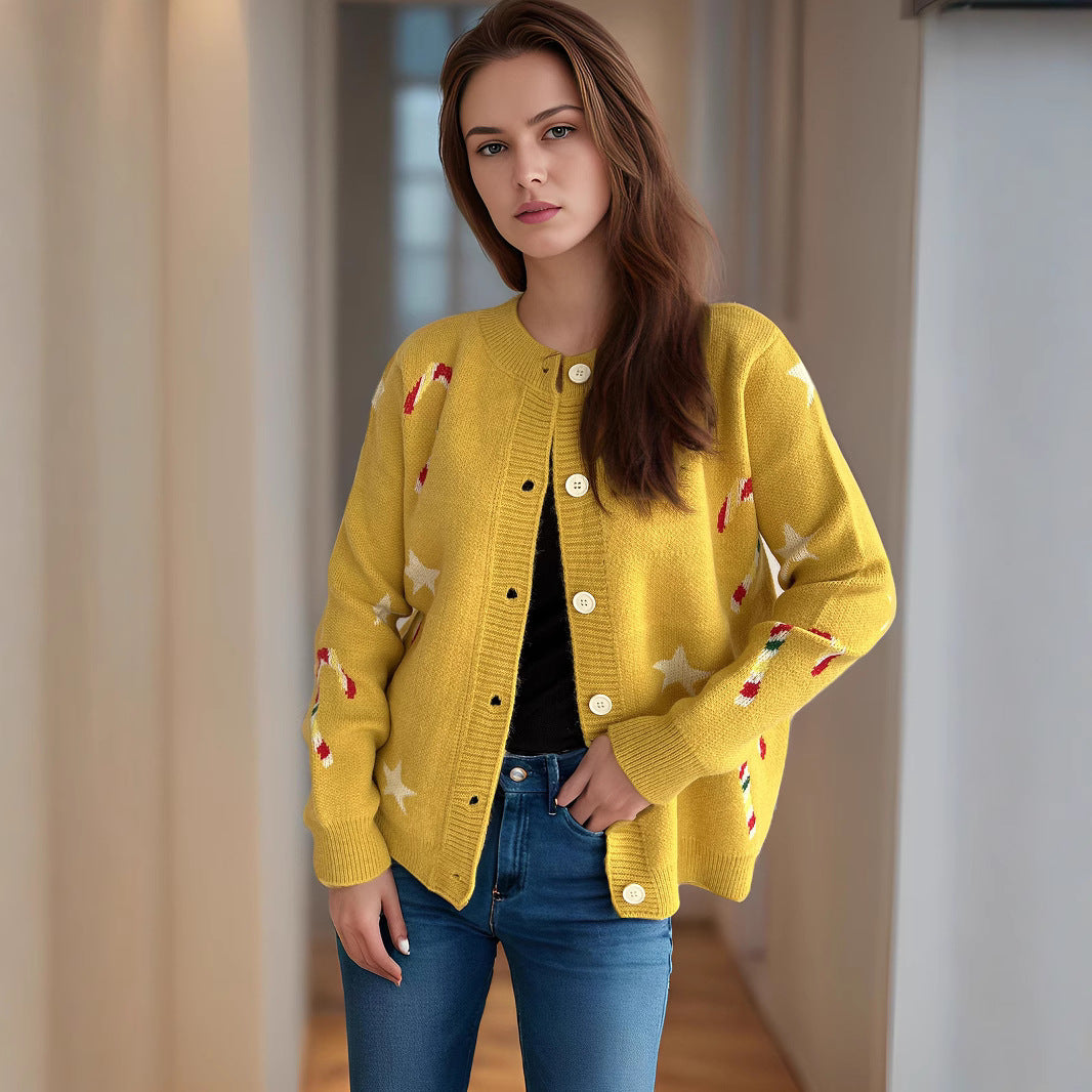 Damen Strickjacke mit festlichem Motiv und dekorativen Knöpfen Drune