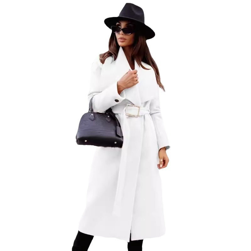 Damen eleganter Trenchcoat mit breitem Revers und taillierbarem Gürtel Drune