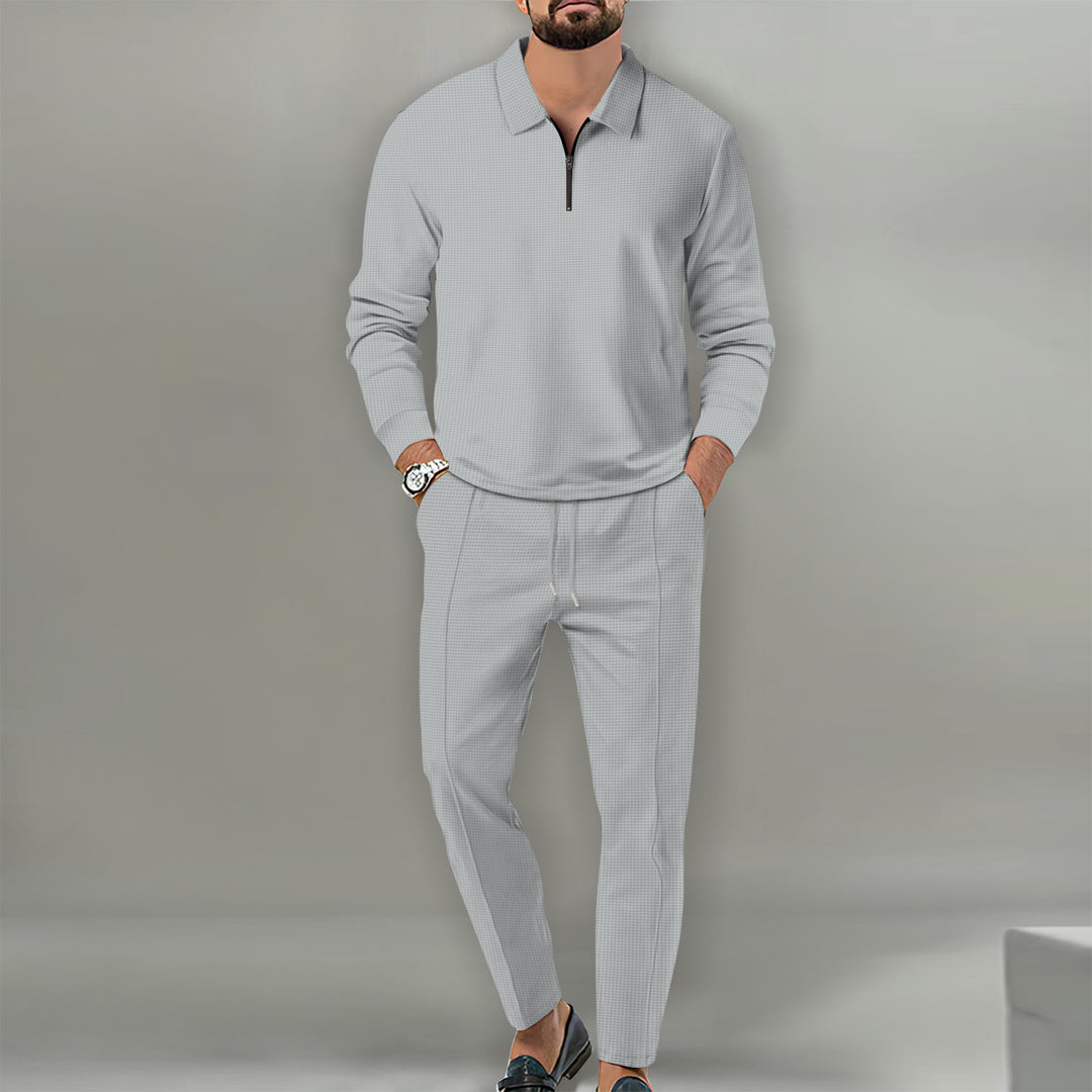 Herren nan Langarm-Henley-Poloshirt mit Halbzip und konischer Jogginghose Drune