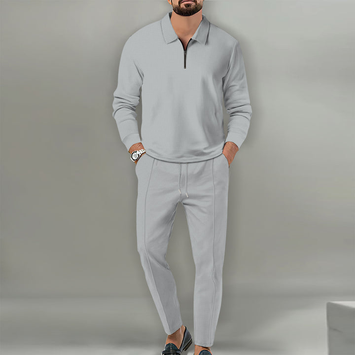 Herren nan Langarm-Henley-Poloshirt mit Halbzip und konischer Jogginghose Drune