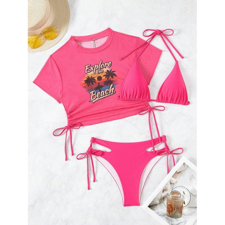 Damen Bikiniset mit modischer cropped Bluse und Schnürdetail Drune