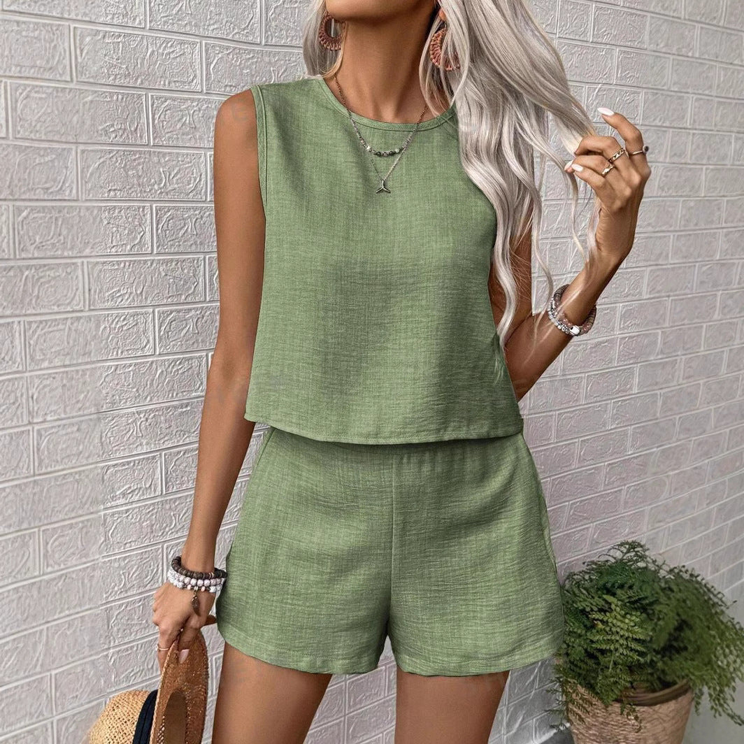 Damen lässiges Set mit cropped Oberteil und Shorts Drune