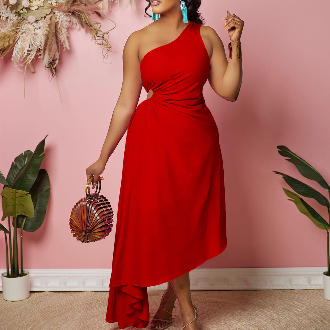 Damen asymmetrisches Wickelkleid mit einem Schulterdesign Drune