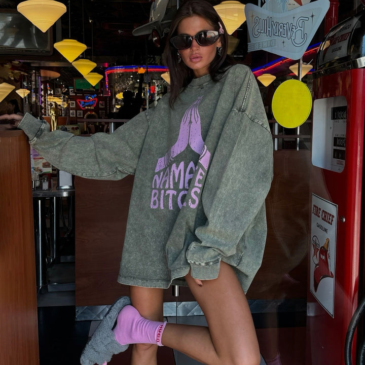 Damen Oversized Sweatshirt mit kreativem Schriftzug und lässigem Schnitt Drune