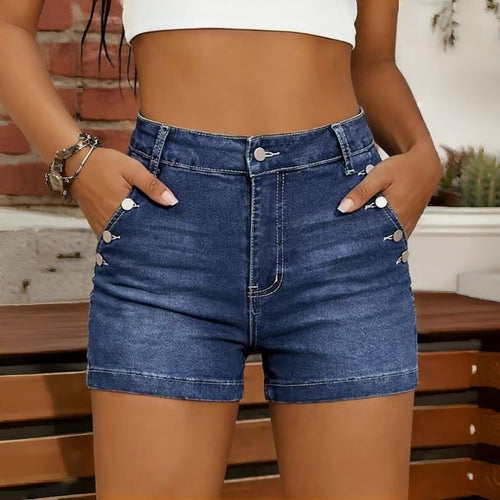 Damen Hochgeschnittene Denim-Shorts mit Knopfdetails Drune