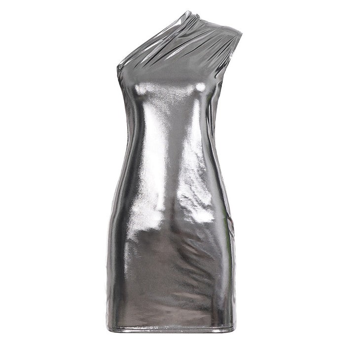 Damen figurbetontes Glitzerkleid mit asymmetrischem Ausschnitt Drune
