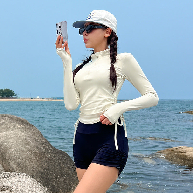 Femme Langarm Reißverschluss Rash Guard Set Drune