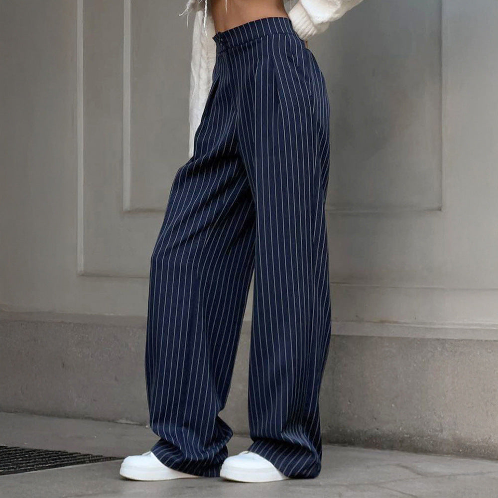Damen Weit geschnittene Streifenhose mit elastischem Bund Drune