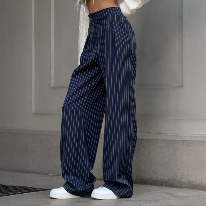 Damen Weit geschnittene Streifenhose mit elastischem Bund Drune
