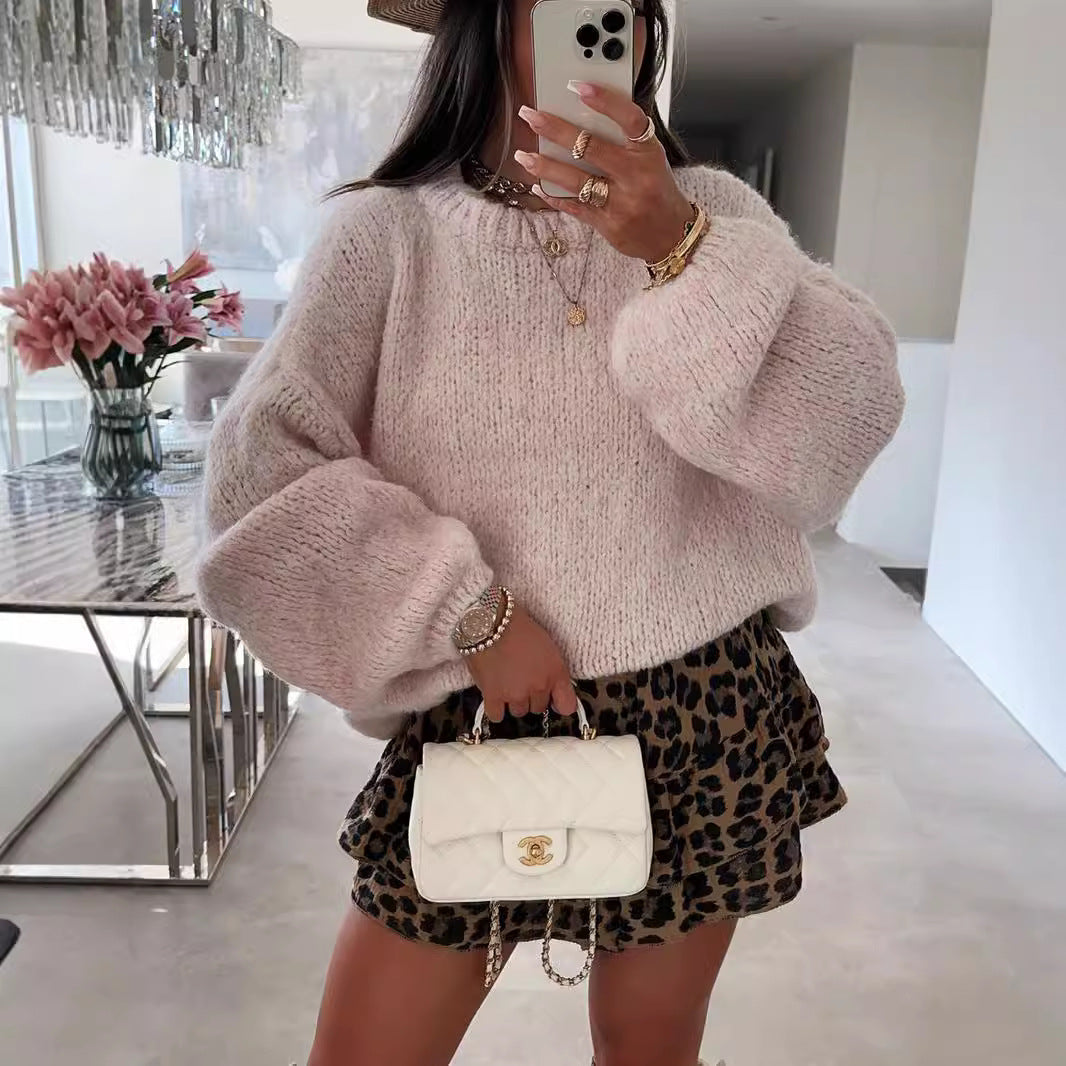 Damen kuscheliger Strickpullover mit voluminösen Ärmeln Drune