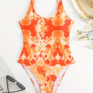 Damen Einteiliger sportlicher Badeanzug mit modischem Tie-Dye-Design Drune