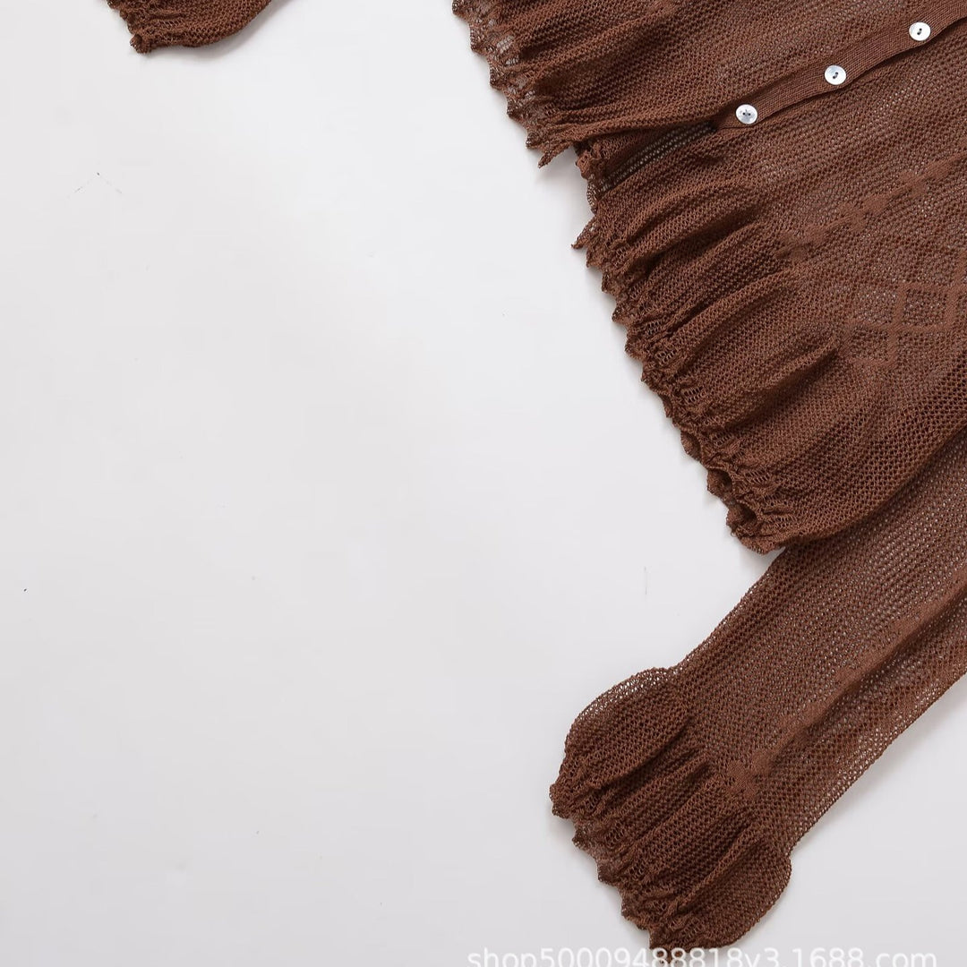 Damen elegante Strickjacke mit Rüschen und Knopfleiste Drune