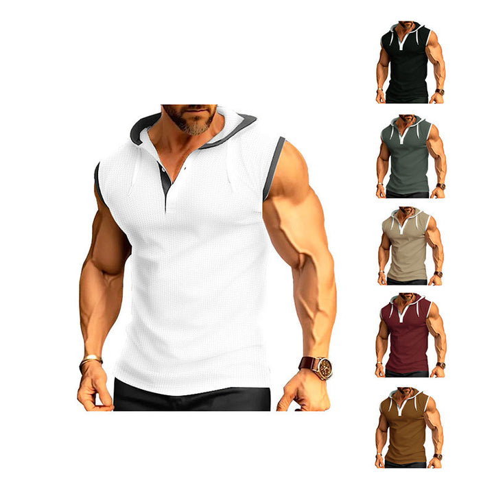 Herren nan ärmelloses Kapuzen-Sportshirt mit Meshstruktur und V-Ausschnitt Drune
