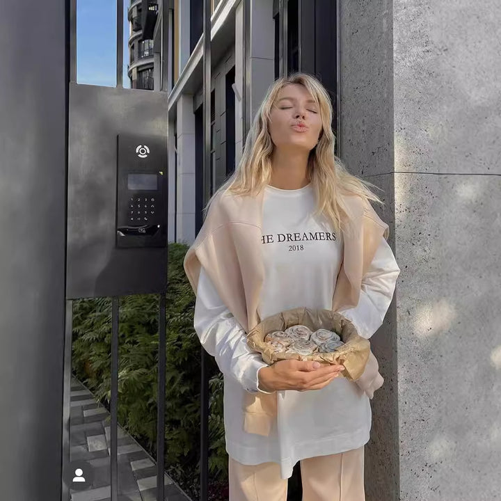 Damen lässiges Langarmshirt mit kreativem Print Drune