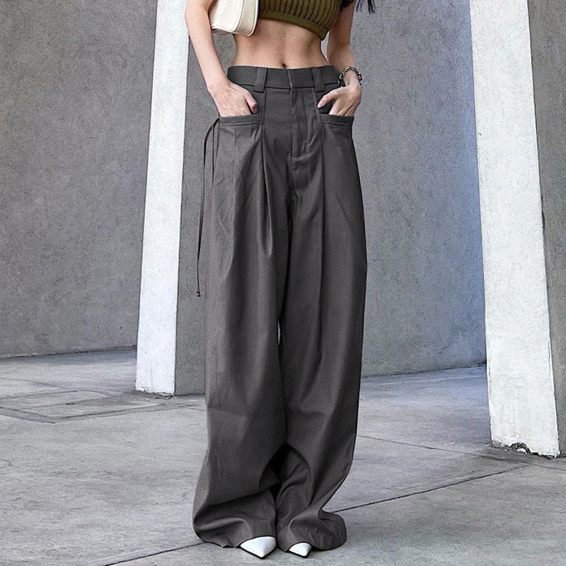 Damen weite Palazzo-Hose mit eleganten Falten und hohem Taillenbund Drune
