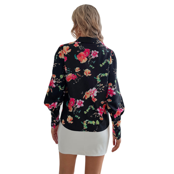 Damen elegante Bluse mit floralen Mustern und Puffärmeln Drune