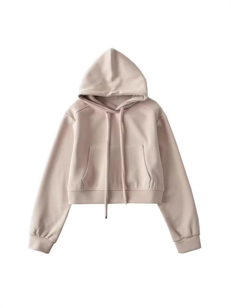 Damen modischer cropped Kapuzenpullover aus sweatshirt Material Drune