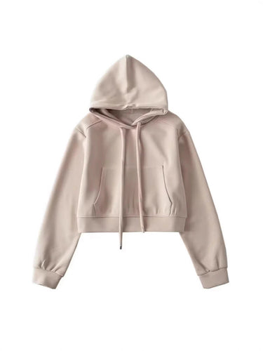 Damen modischer cropped Kapuzenpullover aus sweatshirt Material Drune