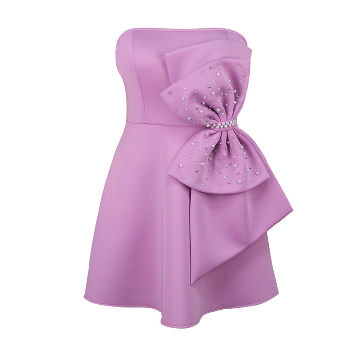 Damen Strapless Cocktailkleid mit hochwertigem Rüschendetail und funkelnden Perlen Drune