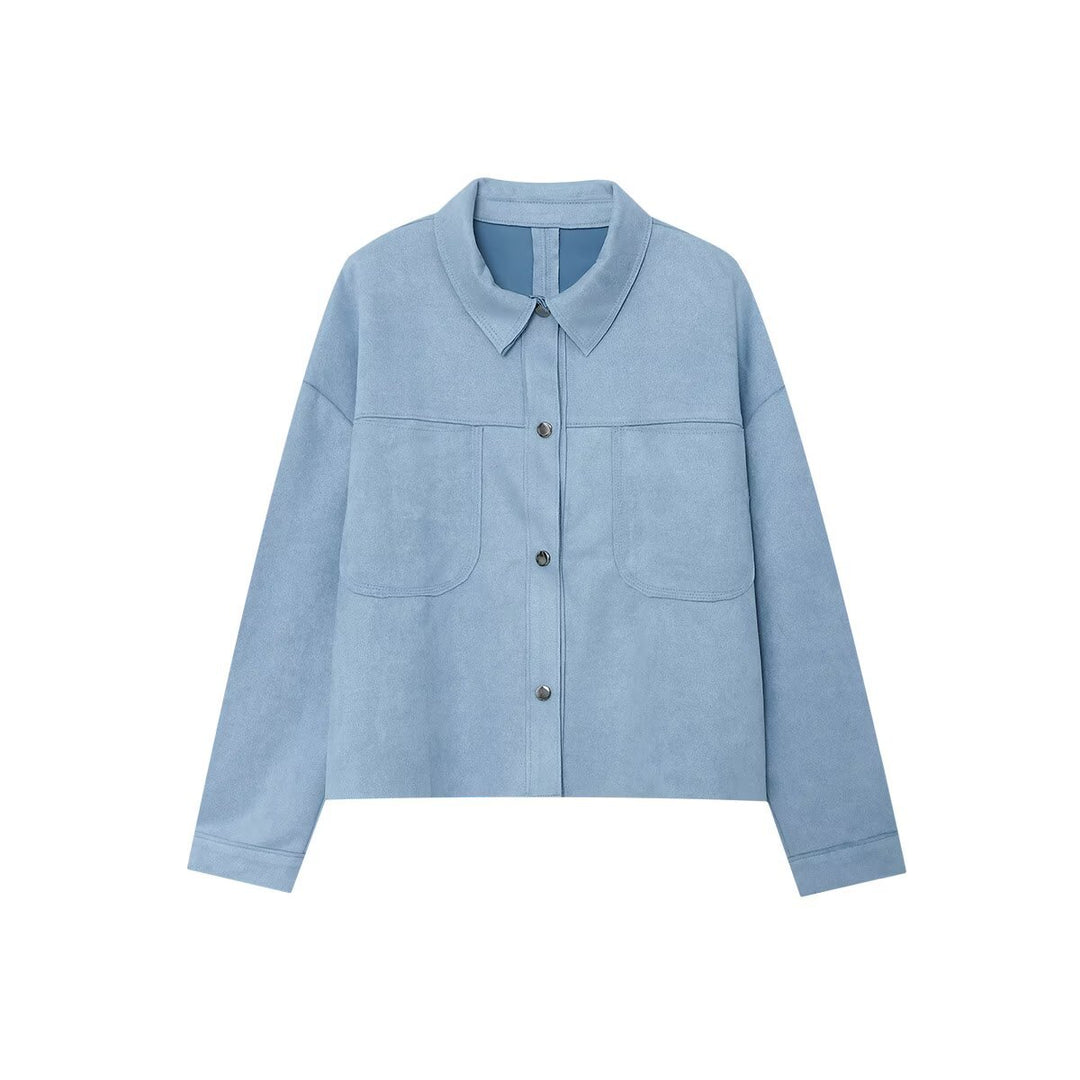 Damen modische Kunstlederjacke mit aufgesetzten Taschen Drune