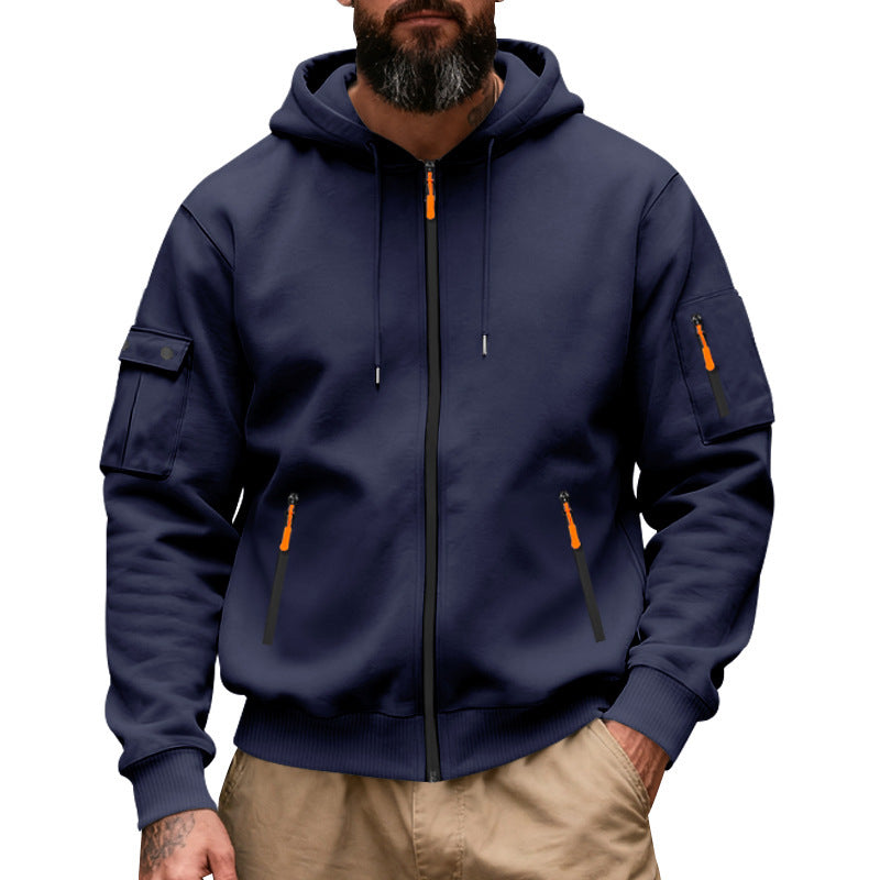 Herren nan Kapuzenjacke mit Vollreißverschluss, Utility-Taschen und gerippten Bündchen Drune
