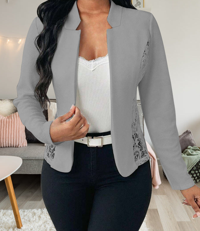 Damen Elegante Blazerjacke mit feinen Häkelverzierungen Drune