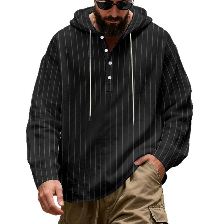 Herren nan Kapuzenhemd mit Knopfleiste und Nadelstreifen Drune