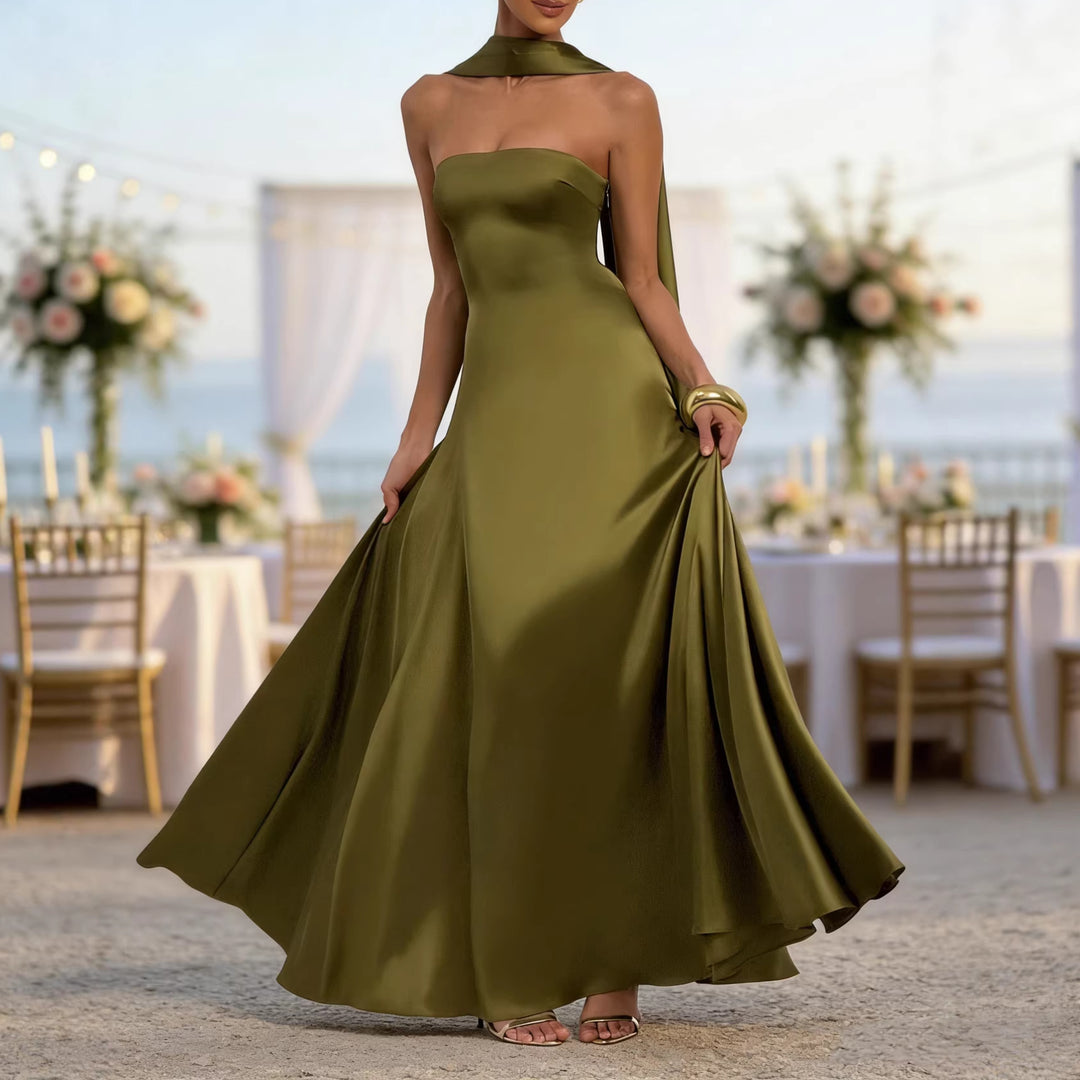 Damen Elegantes und schulterfreies Abendkleid mit fließendem Fall Drune