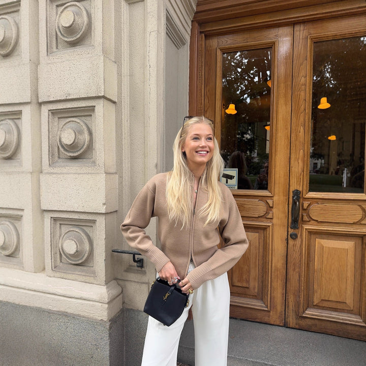 Damen Elegante Strickjacke mit durchgehendem Reißverschluss Drune