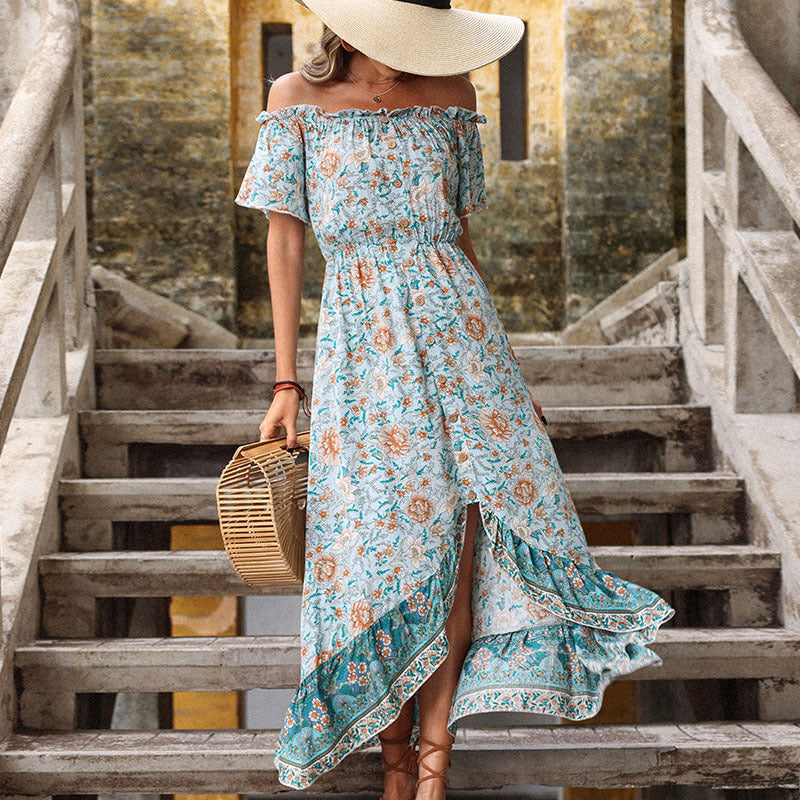 Damen Maxikleid mit off-Shoulder-Ausschnitt und floralem Muster Drune