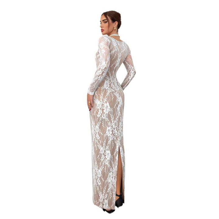 Damen Spitzenkleid mit transparentem Design und eleganten Details Drune