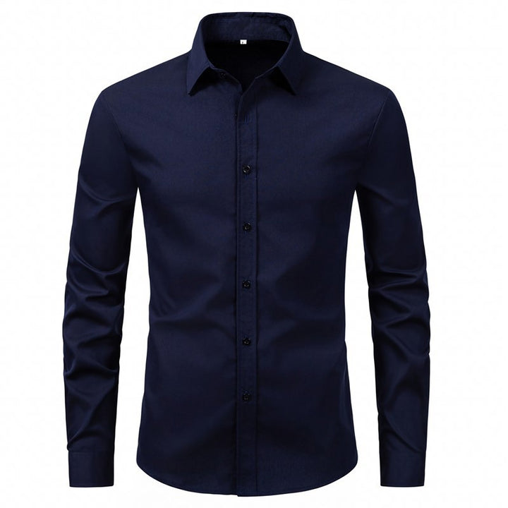 Herren elegantes Langarmhemd aus hochwertiger Baumwolle mit modernem Kragen Drune