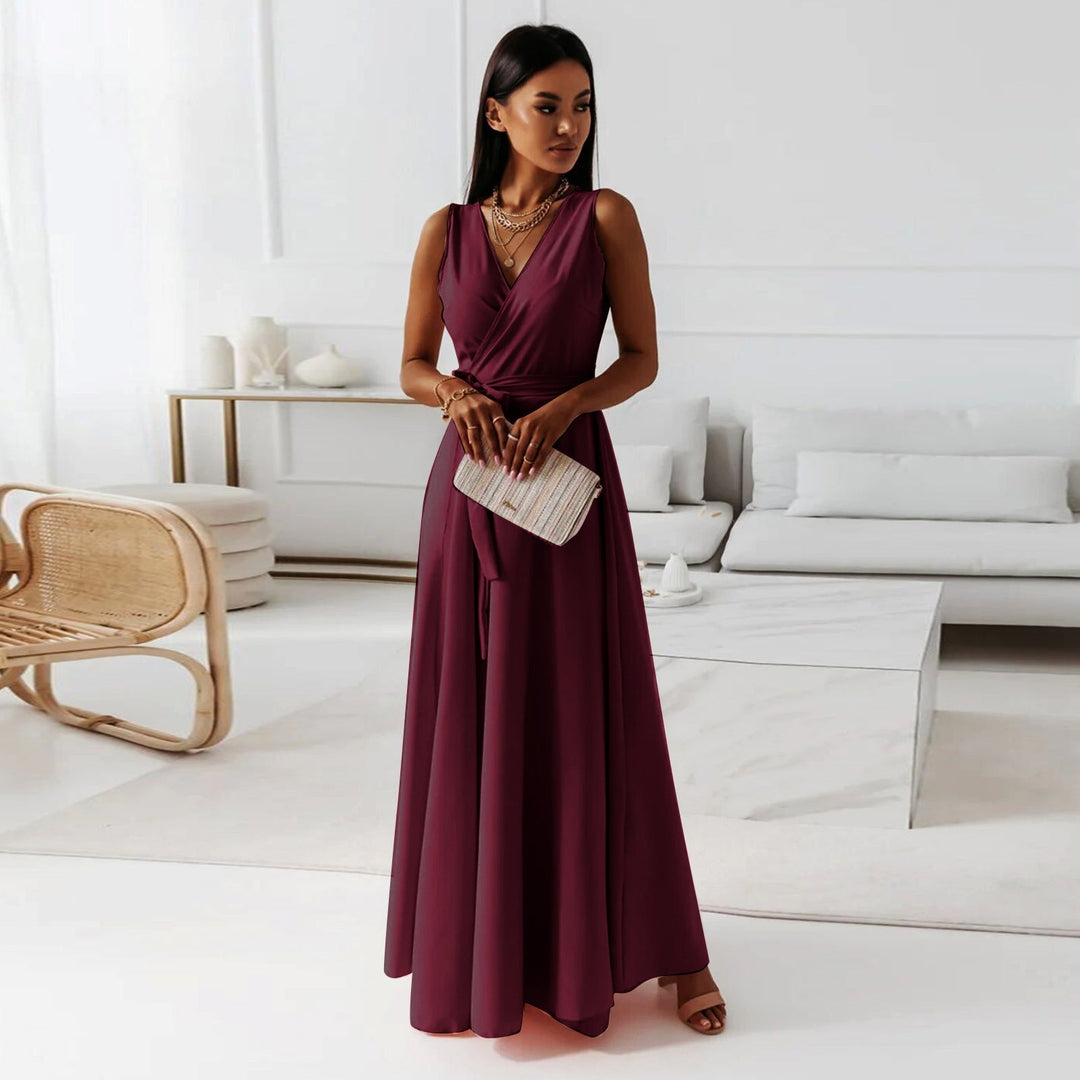 Drune | Damen Einfarbig V-ausschnitt Langes Kleid