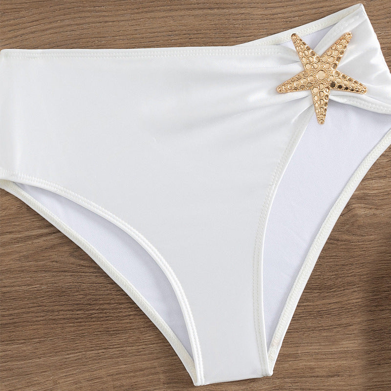 Damen Hochtaillierter Bikini mit eleganten Muschelverzierungen Drune