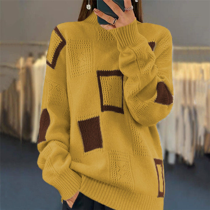Damen Modischer Pullover mit strukturiertem Patchwork-Muster Drune