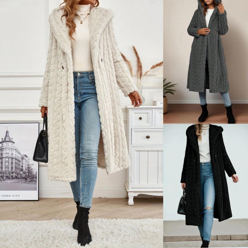 Damen Strickmantel mit Oversized-Kragen und originellen Zopfmuster Drune