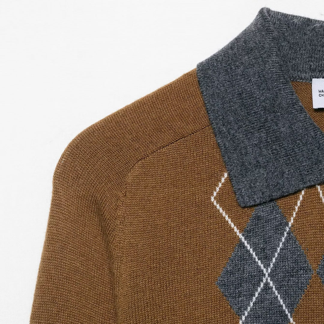 Damen Strickpullover mit modischem Rautenmuster und klassischem Polokragen Drune